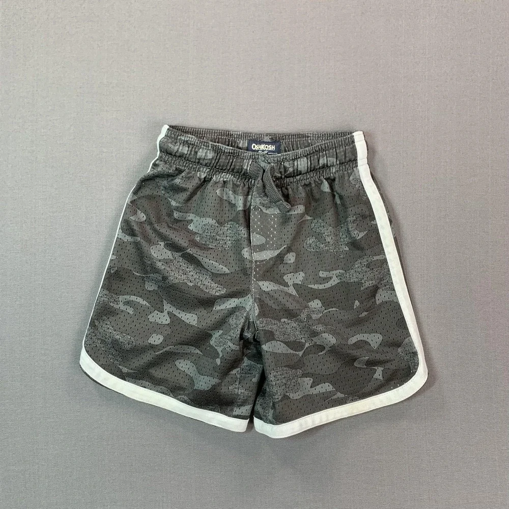 OshKosh B'gosh Shorts Kids 4T Gray Camo Mesh Athletic Elastic Waist Gym